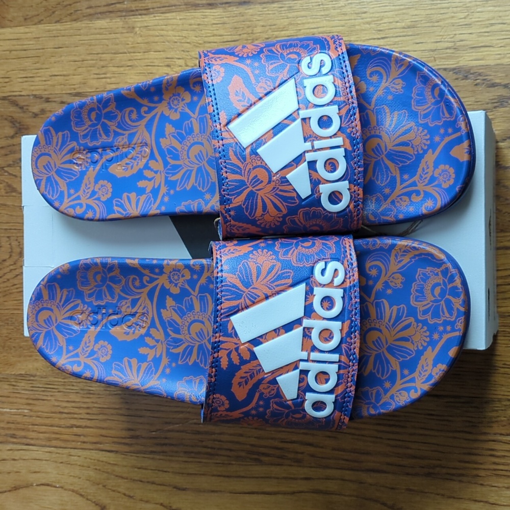 NIB FARM Rio Slide Sandals Adidas Collab Vibrant Blue Floral Women's Size 8 - Picture 7 of 16